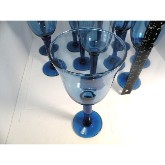 Vintage Cobalt Blue Blown Glass Goblets Stemware Wine Water Glasses Elegant Des - Picture 11 of 14